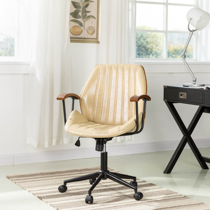 Cream Leatherette Adjustable Swivel Desk Chair/Task Office Chair