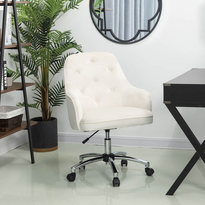 Cream Velvet Gaslift Adjustable Swivel Office Chair/Desk Chair