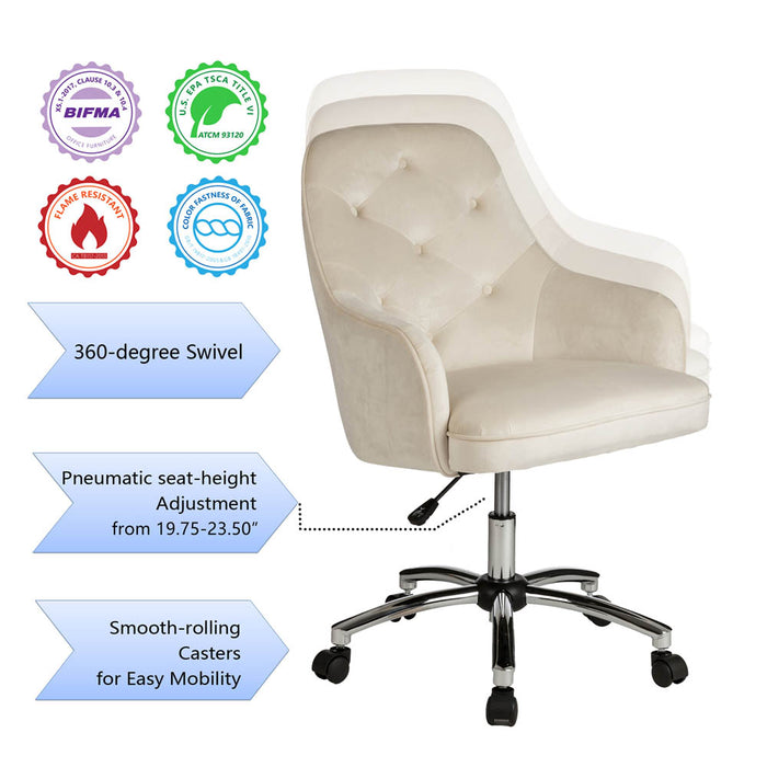 Cream Velvet Gaslift Adjustable Swivel Office Chair/Desk Chair