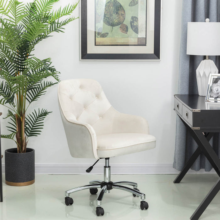 Cream Velvet Gaslift Adjustable Swivel Office Chair/Desk Chair