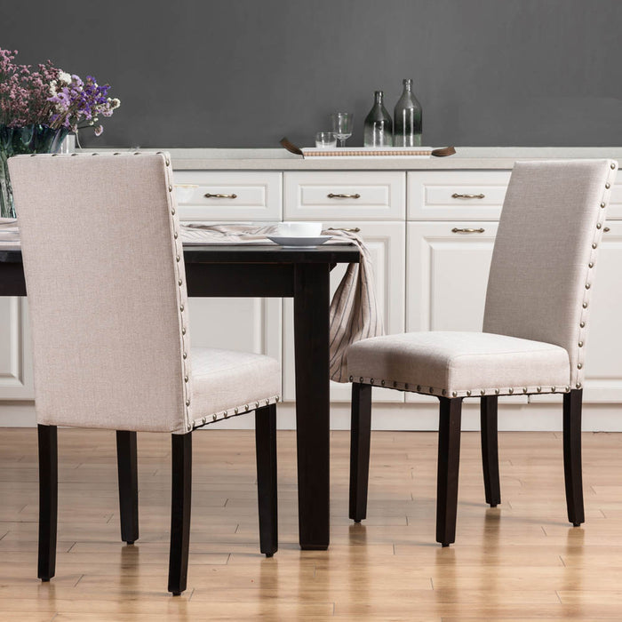 Cream White Fabric Dining Chair with Adjustable Feet Nails, Set of 2
