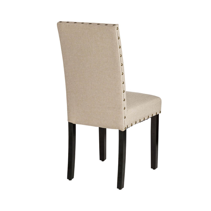 Cream White Fabric Dining Chair with Adjustable Feet Nails, Set of 2