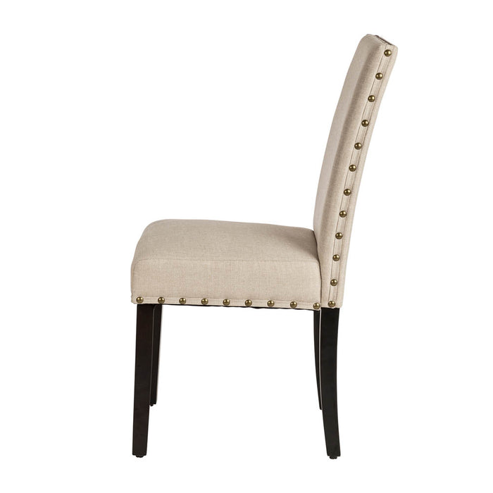 Cream White Fabric Dining Chair with Adjustable Feet Nails, Set of 2