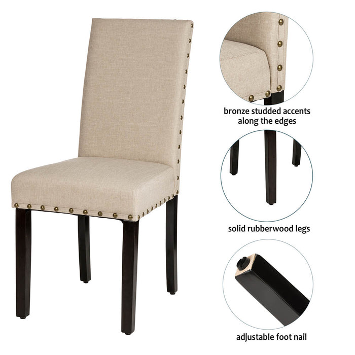 Cream White Fabric Dining Chair with Adjustable Feet Nails, Set of 2