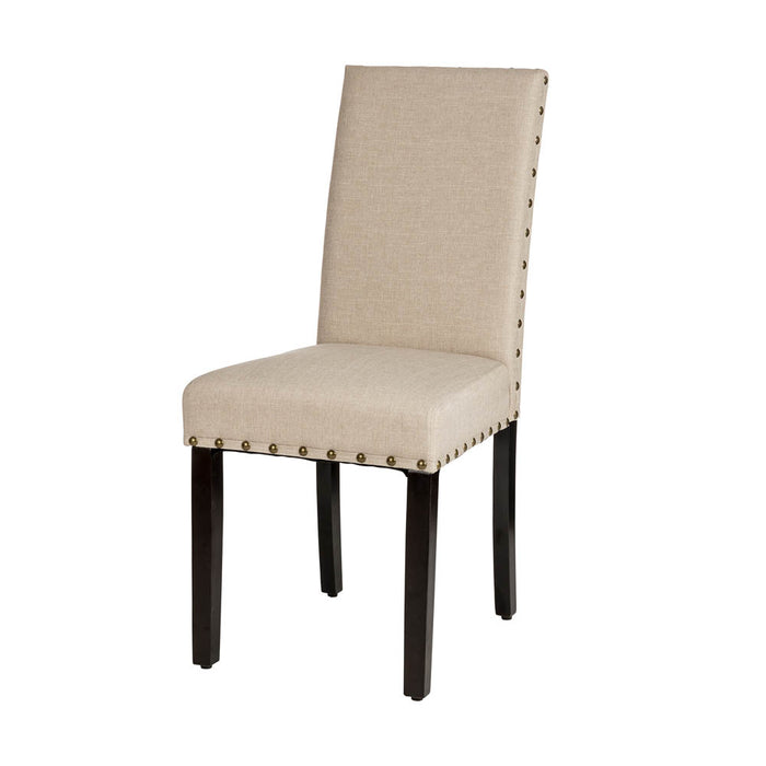 Cream White Fabric Dining Chair with Adjustable Feet Nails, Set of 2