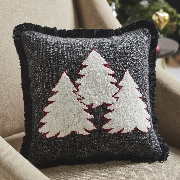 Creme Christmas Trees Black Woven Pillow 12" - Primitive Star Quilt Shop