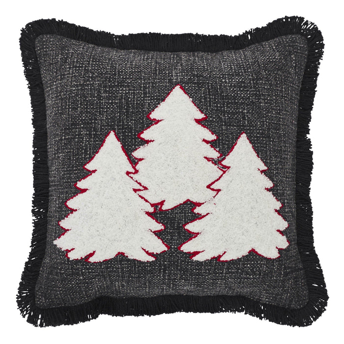 Creme Christmas Trees Black Woven Pillow 12" - Primitive Star Quilt Shop