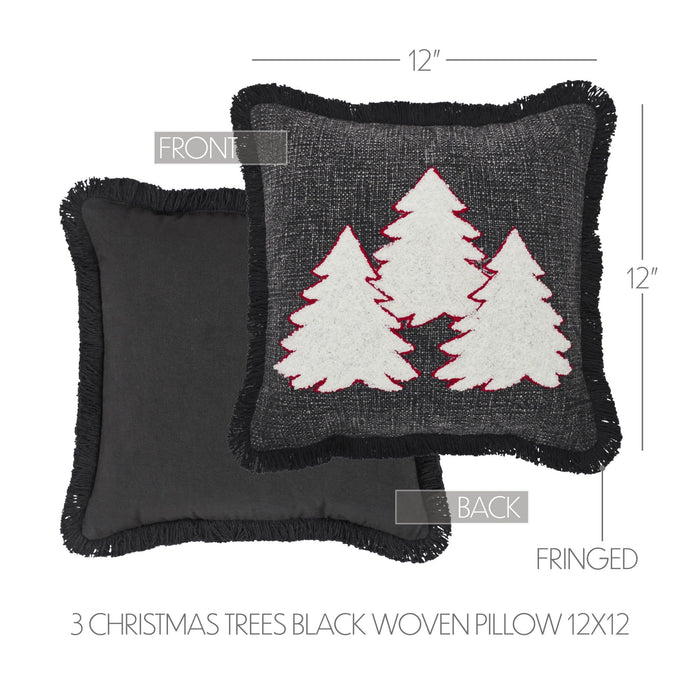 Creme Christmas Trees Black Woven Pillow 12" - Primitive Star Quilt Shop
