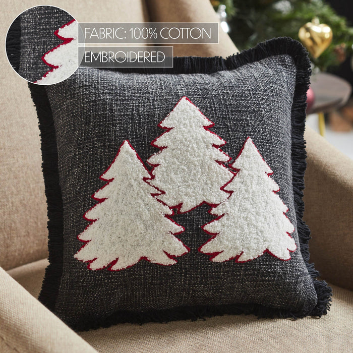 Creme Christmas Trees Black Woven Pillow 12" - Primitive Star Quilt Shop