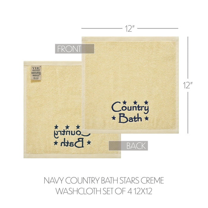 Creme "Country Bath" Washcloth - Set of 4 - Primitive Star Quilt Shop