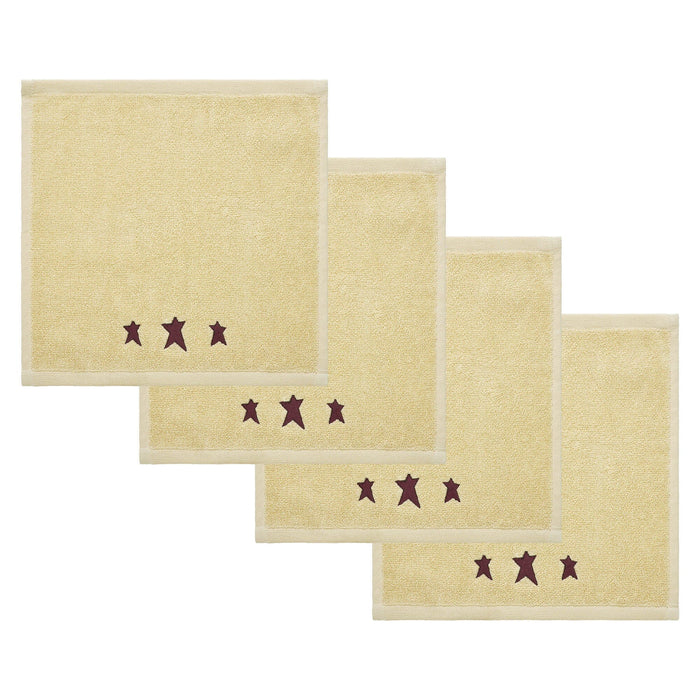 Creme with Burgundy Prim Stars Washcloth - Set of 4 - Primitive Star Quilt Shop