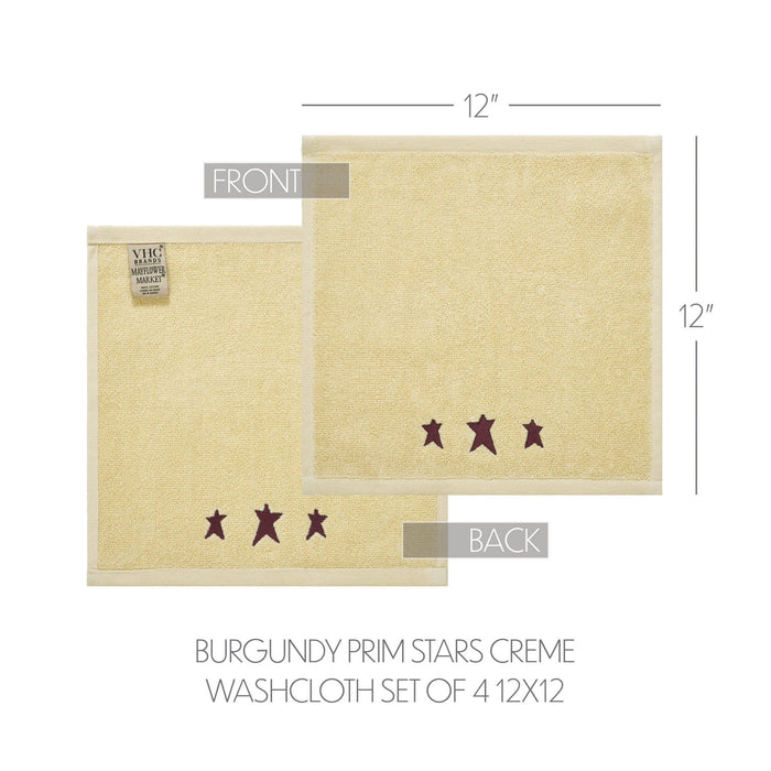 Creme with Burgundy Prim Stars Washcloth - Set of 4 - Primitive Star Quilt Shop