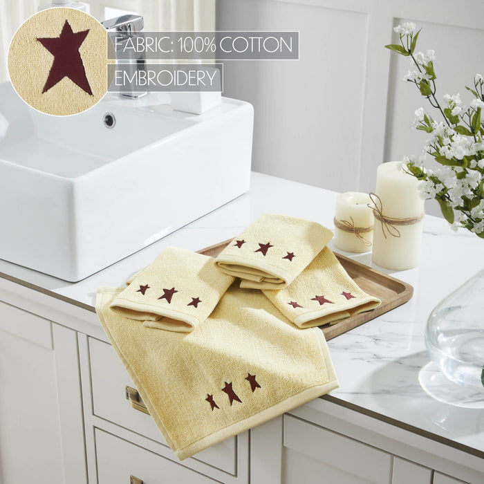 Creme with Burgundy Prim Stars Washcloth - Set of 4 - Primitive Star Quilt Shop