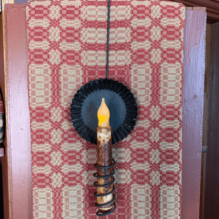 Cupboard Pan Taper Candle Holder Cupboard Pan Taper Candle Holder with Battery Timer Taper Candle - Mustard 6"- Primitive Star Quilt Shop