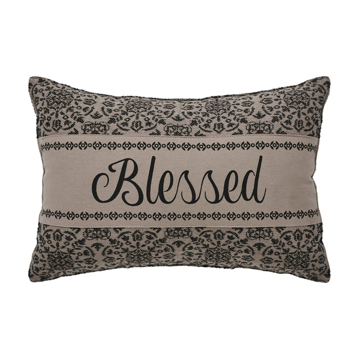Custom House Black Woven "Blessed" Pillow 9.5x14" - Primitive Star Quilt Shop