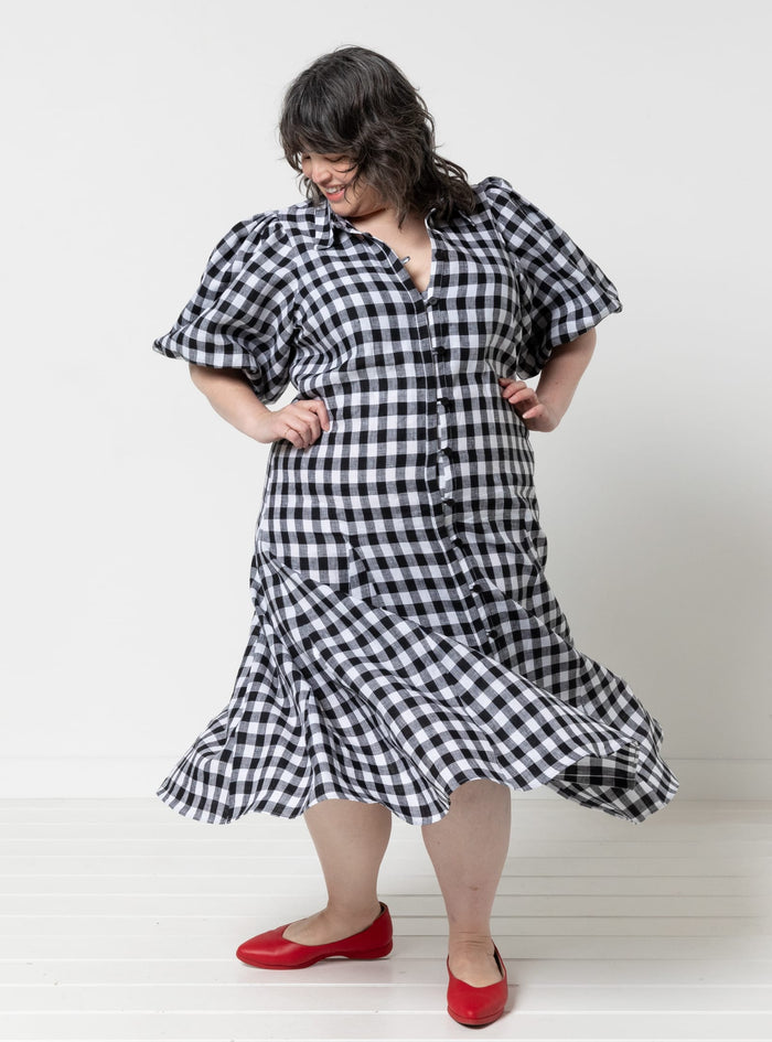 Dallas woven shirt and dress sewing pattern in gingham fabric