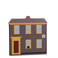 A miniature replica of the Daniel Bray House in Salem, Massachusetts, crafted in 3/4" thick wood with colorful details on the front and historical information on the back.