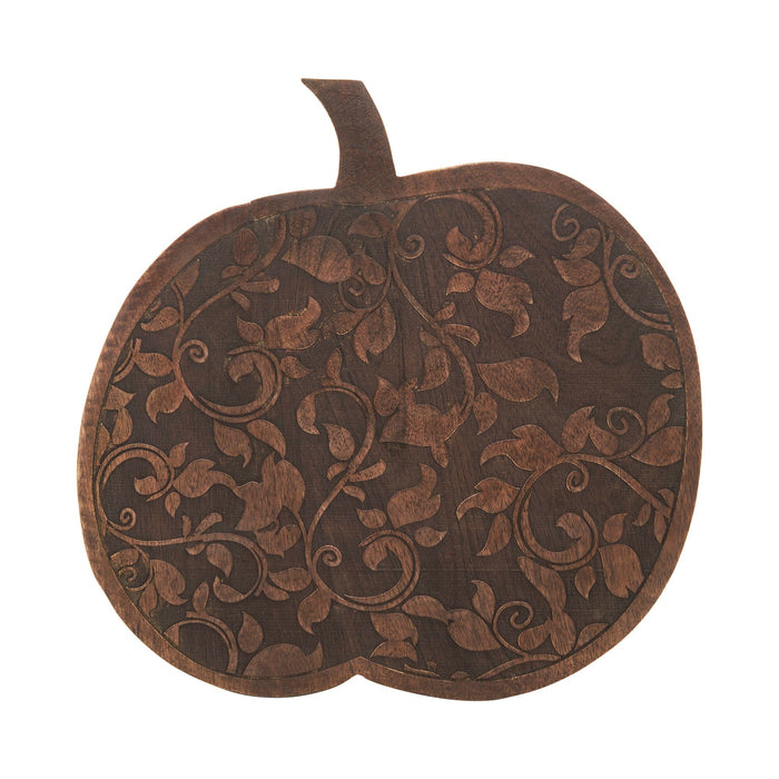 Dark Wooden Carved Vine Pumpkin - 14x14" - Primitive Star Quilt Shop