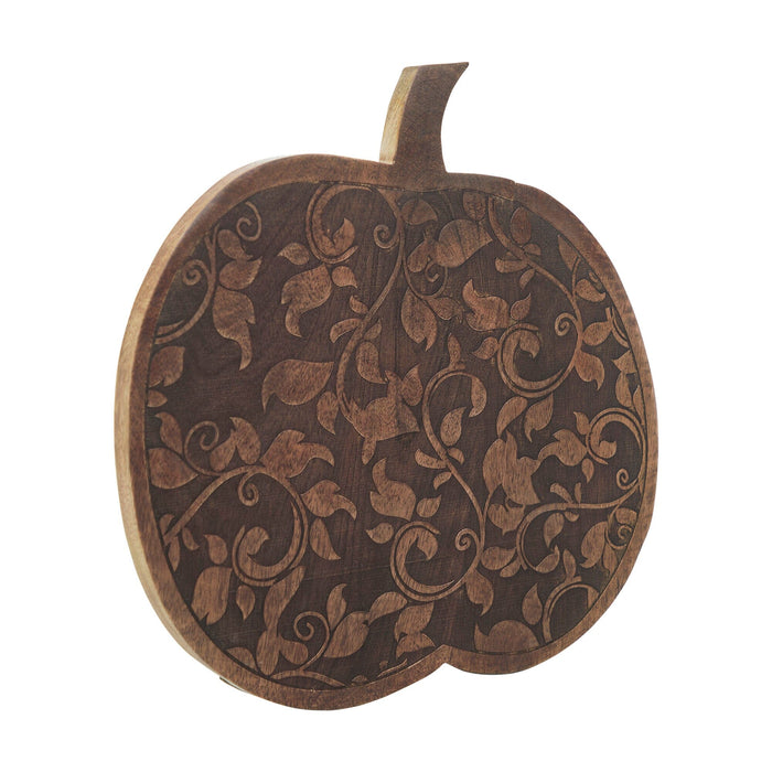 Dark Wooden Carved Vine Pumpkin - 14x14" - Primitive Star Quilt Shop
