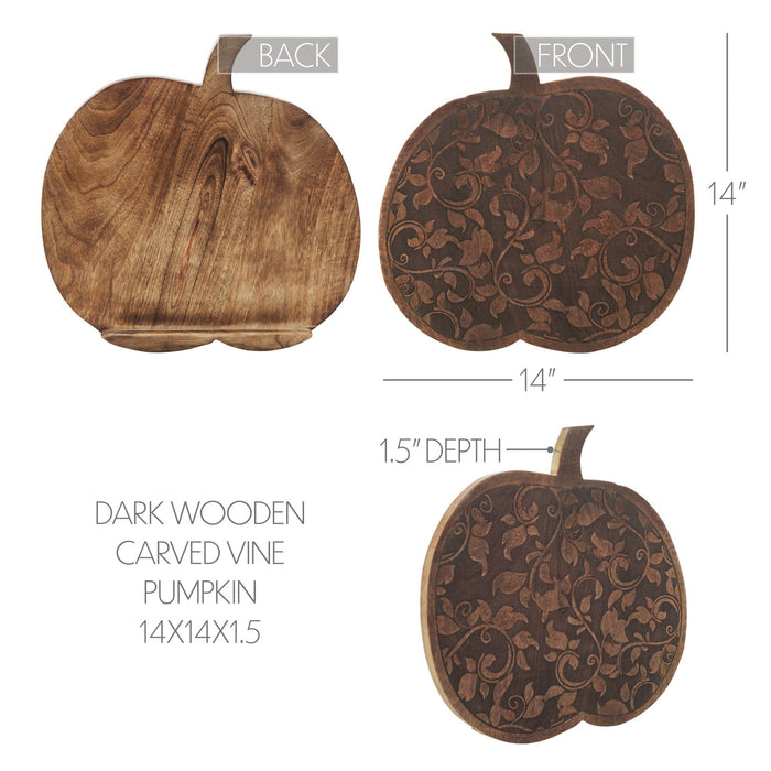 Dark Wooden Carved Vine Pumpkin - 14x14" - Primitive Star Quilt Shop