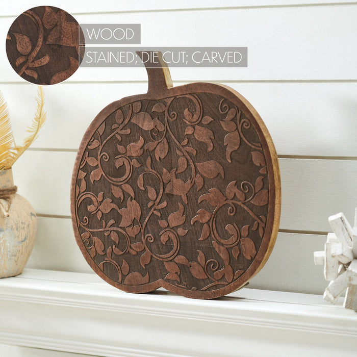 Dark Wooden Carved Vine Pumpkin - 14x14" - Primitive Star Quilt Shop