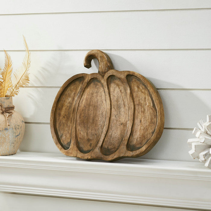 Dark Wooden Decorative Pumpkin Tray - 12x13.75" - Primitive Star Quilt Shop