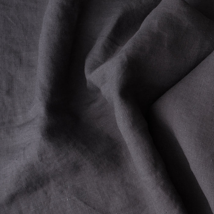 Close-up of Deep Charcoal extra wide 280cm 100% linen fabric 165gsm for dresses, shirts, skirts, relaxed pants, curtains and home textiles