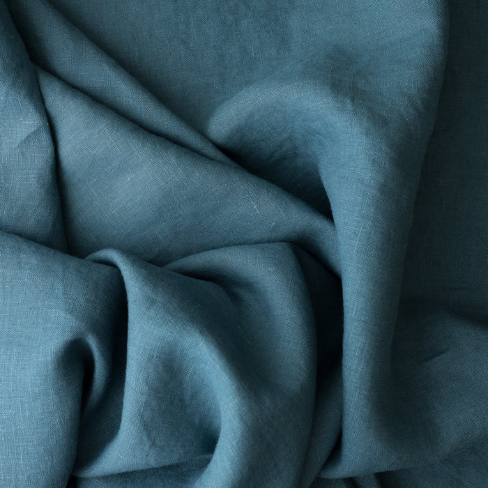 Close-up of Deep Tidal extra wide 280cm 100% linen fabric 165gsm for dresses, shirts, skirts, relaxed pants, curtains and home textiles