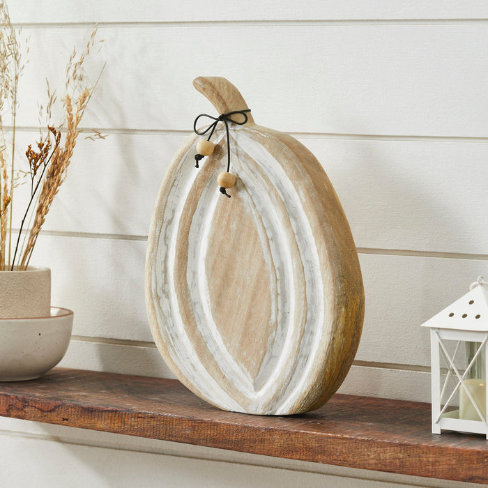 Distressed White Carved Wood Pumpkin - 12x8.75" - Primitive Star Quilt Shop