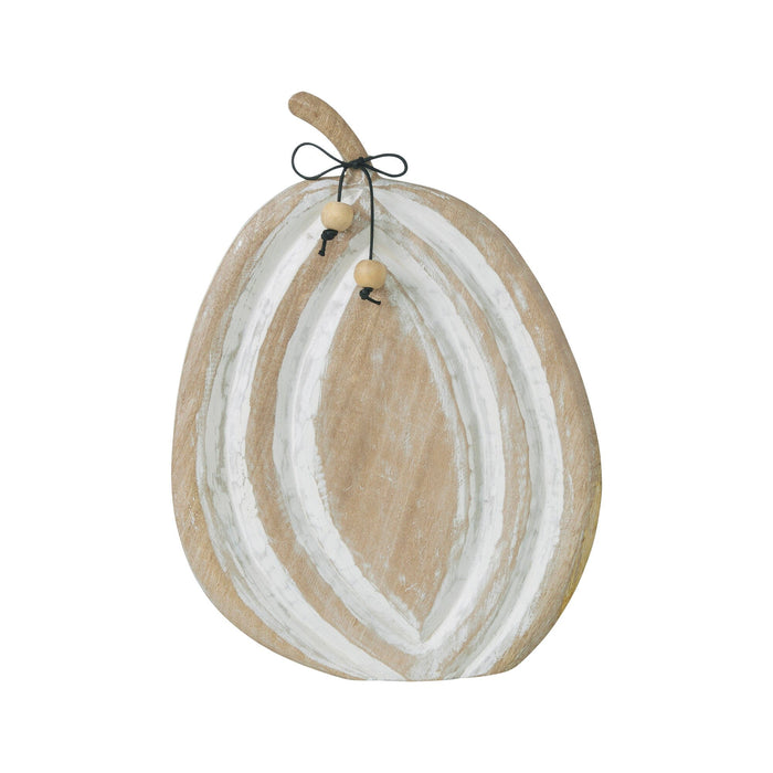 Distressed White Carved Wood Pumpkin - 12x8.75" - Primitive Star Quilt Shop
