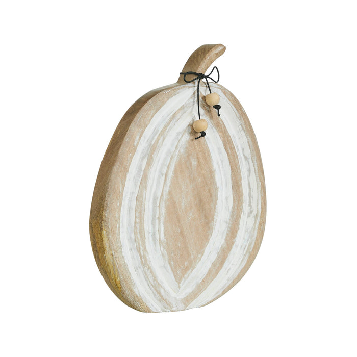 Distressed White Carved Wood Pumpkin - 12x8.75" - Primitive Star Quilt Shop