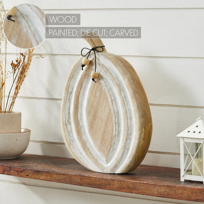 Distressed White Carved Wood Pumpkin - 12x8.75" - Primitive Star Quilt Shop