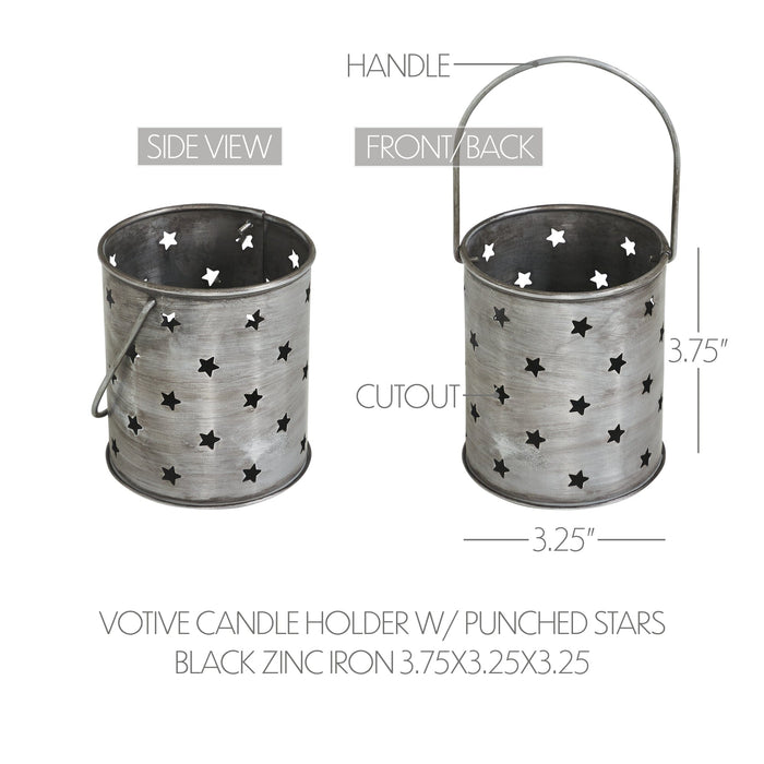 Distressed Zinc Mini Stars Votive Candle Holder - 3.75x3.25" - Primitive Star Quilt Shop