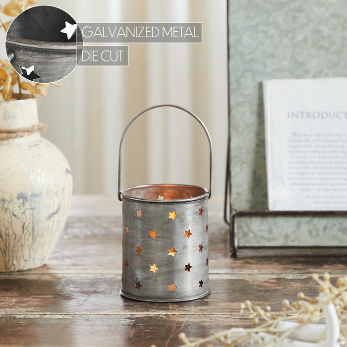 Distressed Zinc Mini Stars Votive Candle Holder - 3.75x3.25" - Primitive Star Quilt Shop