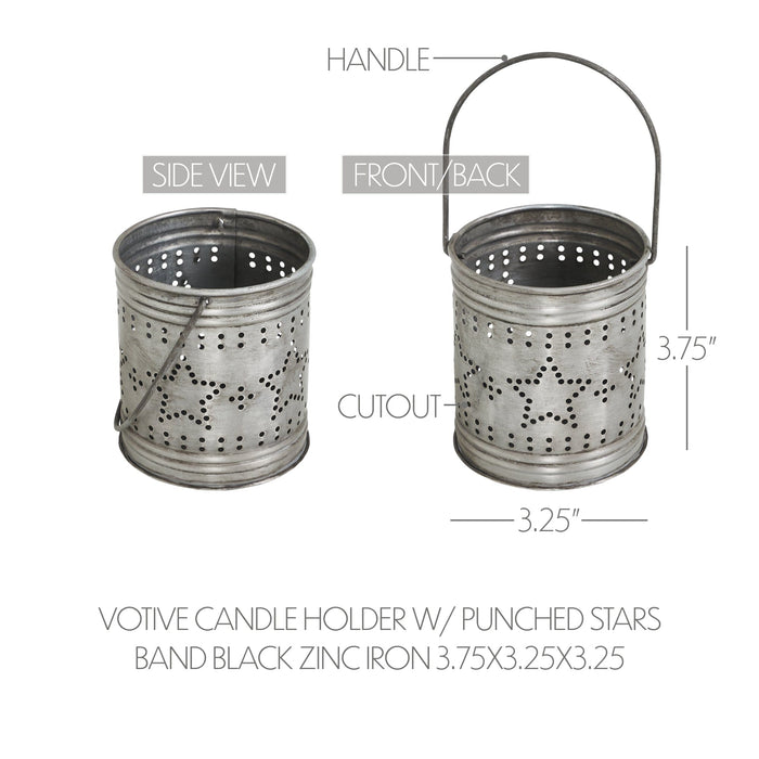 Distressed Zinc Punched Stars Votive Holder - 3.75x3.25" - Primitive Star Quilt Shop