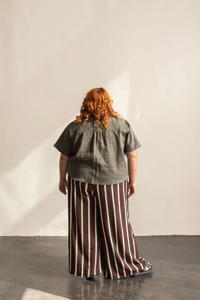 Donny Shirt Sewing Pattern – boxy pull-on woven top with lapel collar and pocket (XS–7X)