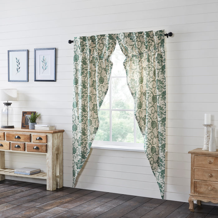 Dorset Green Floral Lined Long Prairie Curtains 84" - Primitive Star Quilt Shop