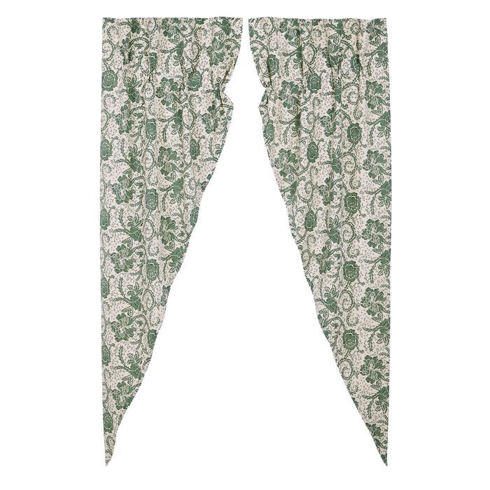 Dorset Green Floral Lined Long Prairie Curtains 84" - Primitive Star Quilt Shop