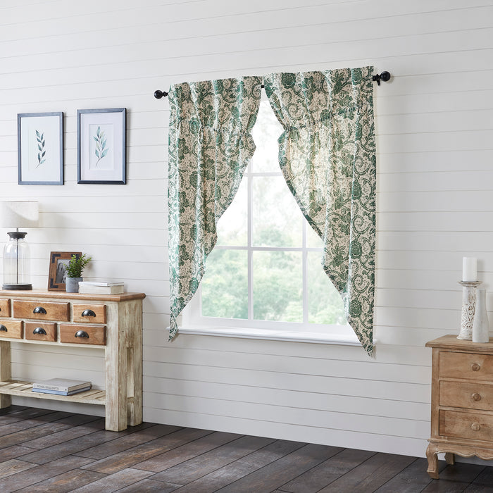 Dorset Green Floral Lined Prairie Curtains 63" - Primitive Star Quilt Shop