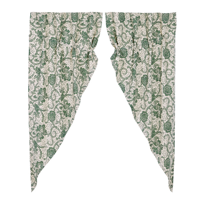 Dorset Green Floral Lined Prairie Curtains 63" - Primitive Star Quilt Shop