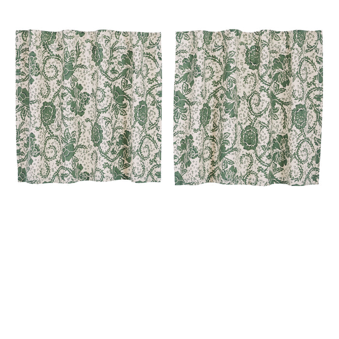 Dorset Green Floral Lined Tier Curtains 24" - Primitive Star Quilt Shop