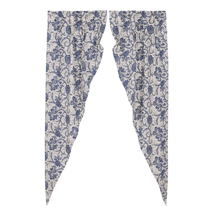 Dorset Navy Floral Lined Long Prairie Curtains 84" - Primitive Star Quilt Shop