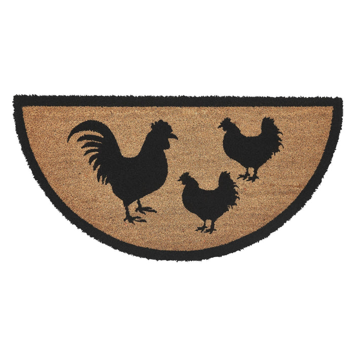 Down Home Rooster & Hens Coir Half Circle Rug 16.5x33" - Primitive Star Quilt Shop