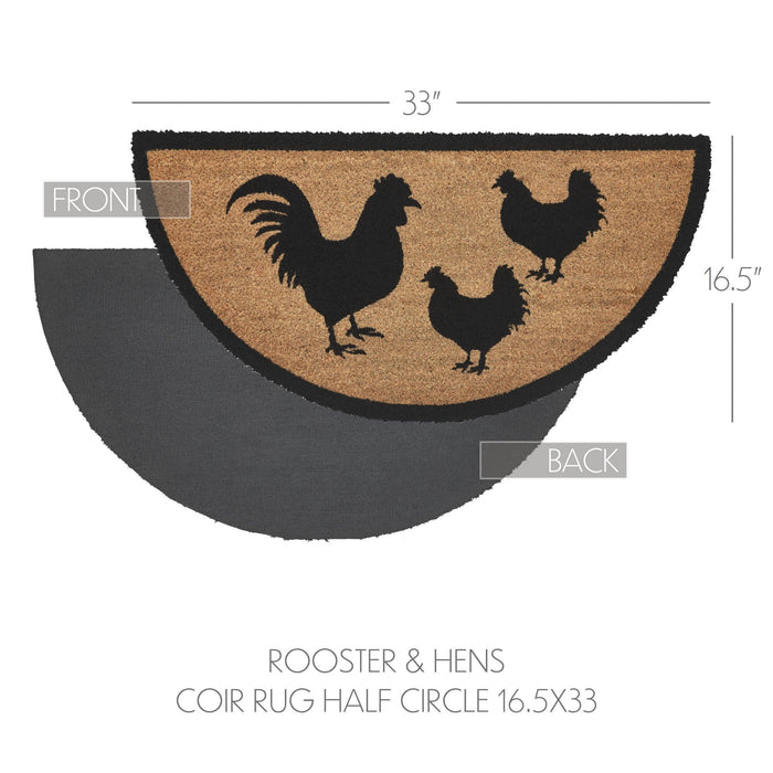 Down Home Rooster & Hens Coir Half Circle Rug 16.5x33" - Primitive Star Quilt Shop