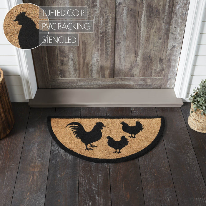 Down Home Rooster & Hens Coir Half Circle Rug 16.5x33" - Primitive Star Quilt Shop