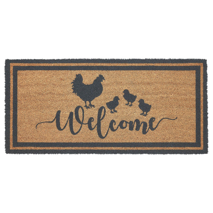 Down Home "Welcome" Hen & Chicks Coir Rectangle Rug 17x36" - Primitive Star Quilt Shop