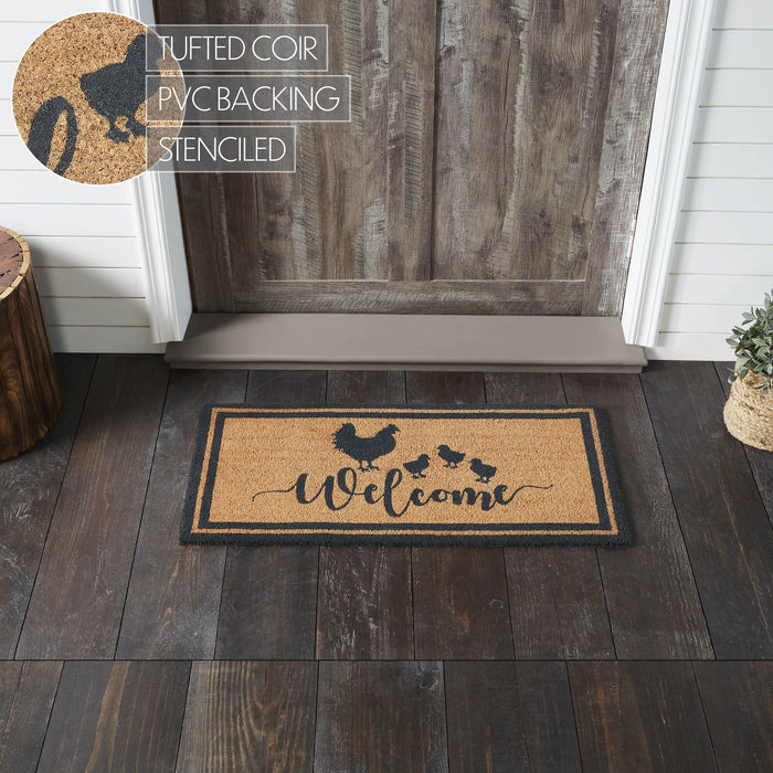 Down Home "Welcome" Hen & Chicks Coir Rectangle Rug 17x36" - Primitive Star Quilt Shop