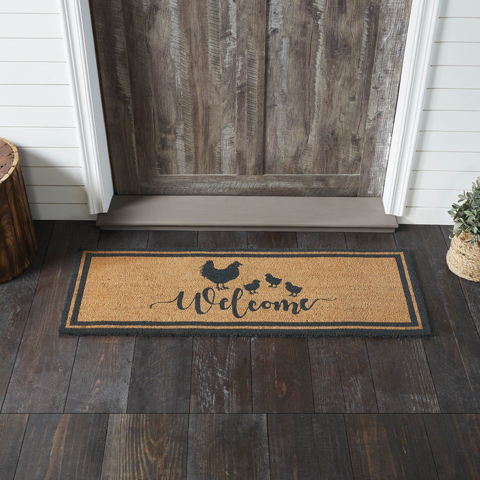 Down Home "Welcome" Hen & Chicks Coir Rectangle Rug 17x48" - Primitive Star Quilt Shop