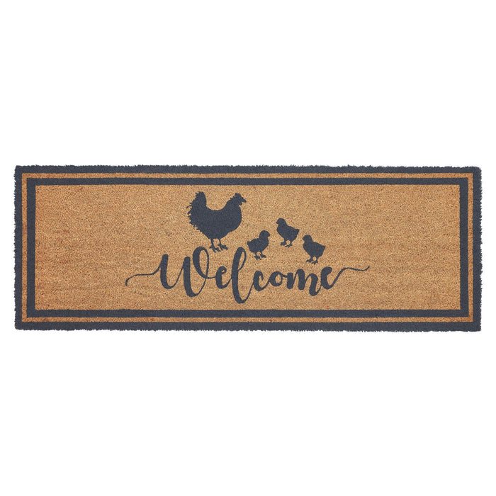 Down Home "Welcome" Hen & Chicks Coir Rectangle Rug 17x48" - Primitive Star Quilt Shop