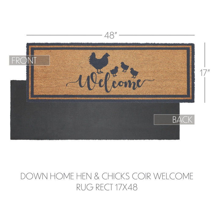 Down Home "Welcome" Hen & Chicks Coir Rectangle Rug 17x48" - Primitive Star Quilt Shop
